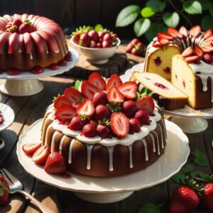 Ciasto ucierane z rabarbarem i truskawkami na wielkanoc