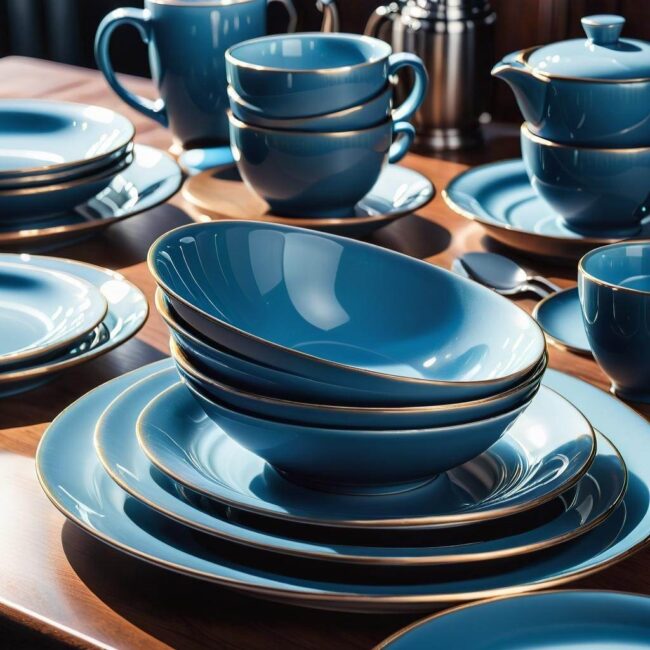Porcelanowa zastawa stołowa w niebieskich tonacjach