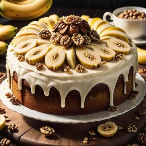 Tradycyjne ciasto z bananami i orzechami włoskimi